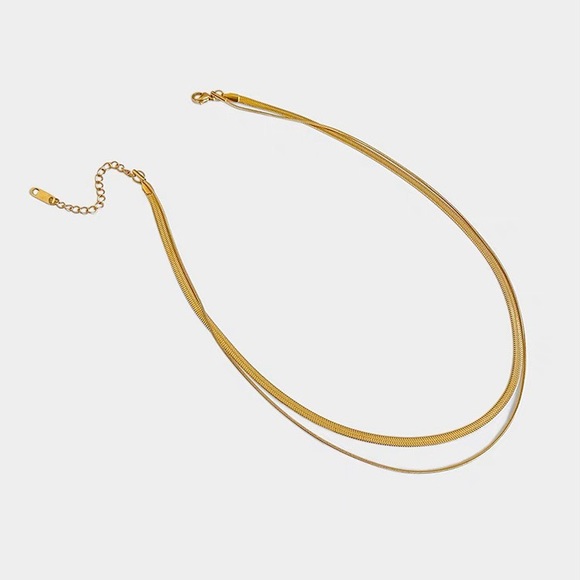 Double Herringbone Necklace, Two layered Necklaces, Gold Snake chain necklace - Picture 4 of 9